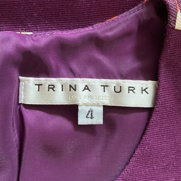 Trina Turk Purple Orange Pink Floral Short Ruffle Sleeved Scoop-neck Dress Lined - Picture 6 of 7